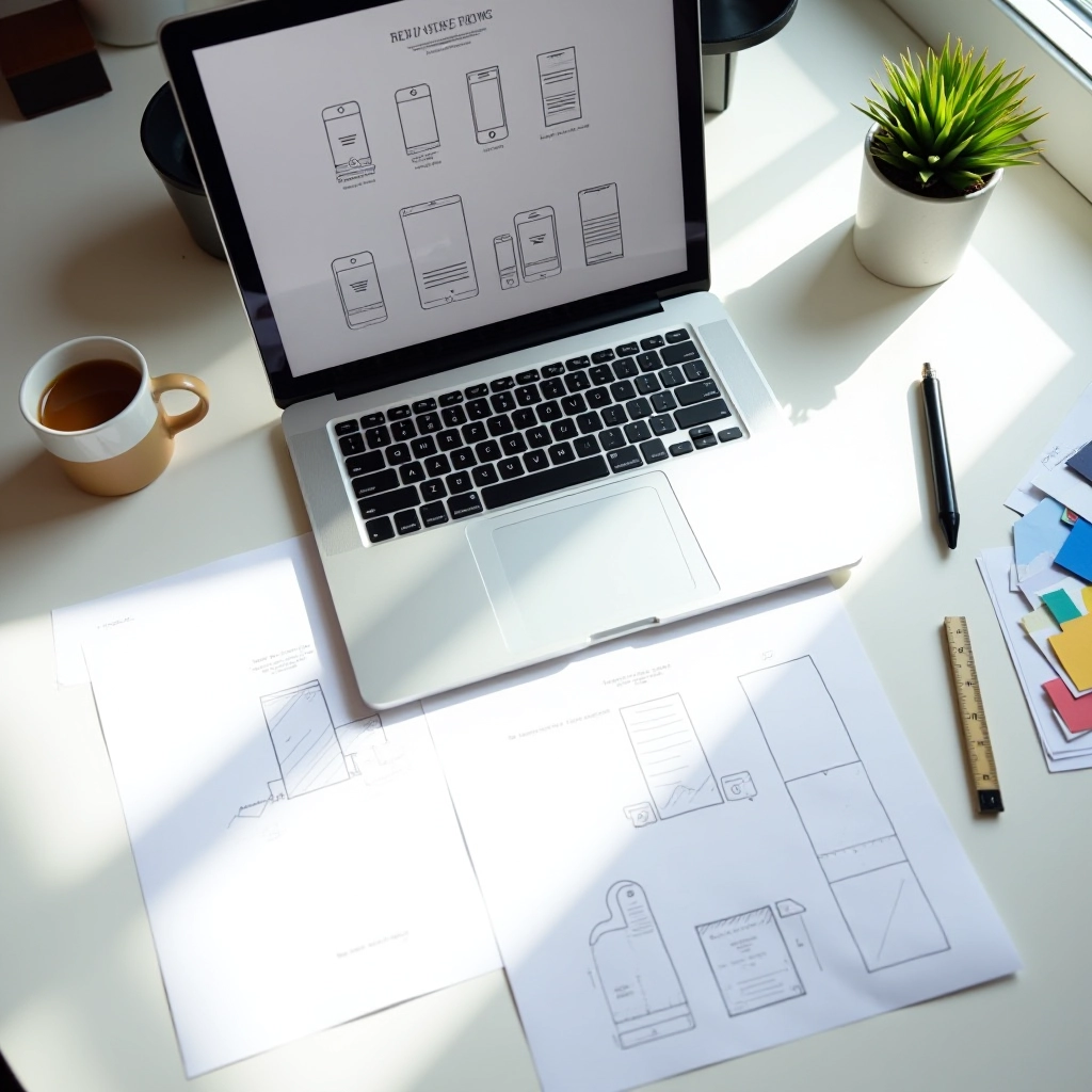 GridFlow Design editorial workspace with design resources, sketches, and collaborative setup